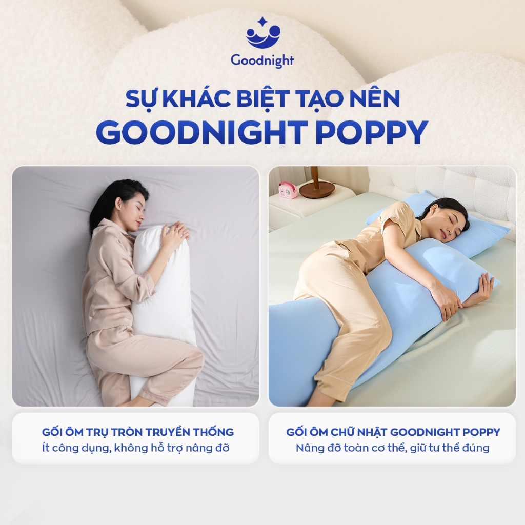 Combo vỏ gối ôm và ruột gối ôm lạnh Goodnight Poppy 45x120cm, Vỏ Gối Ôm Thun Lạnh, Vỏ gối