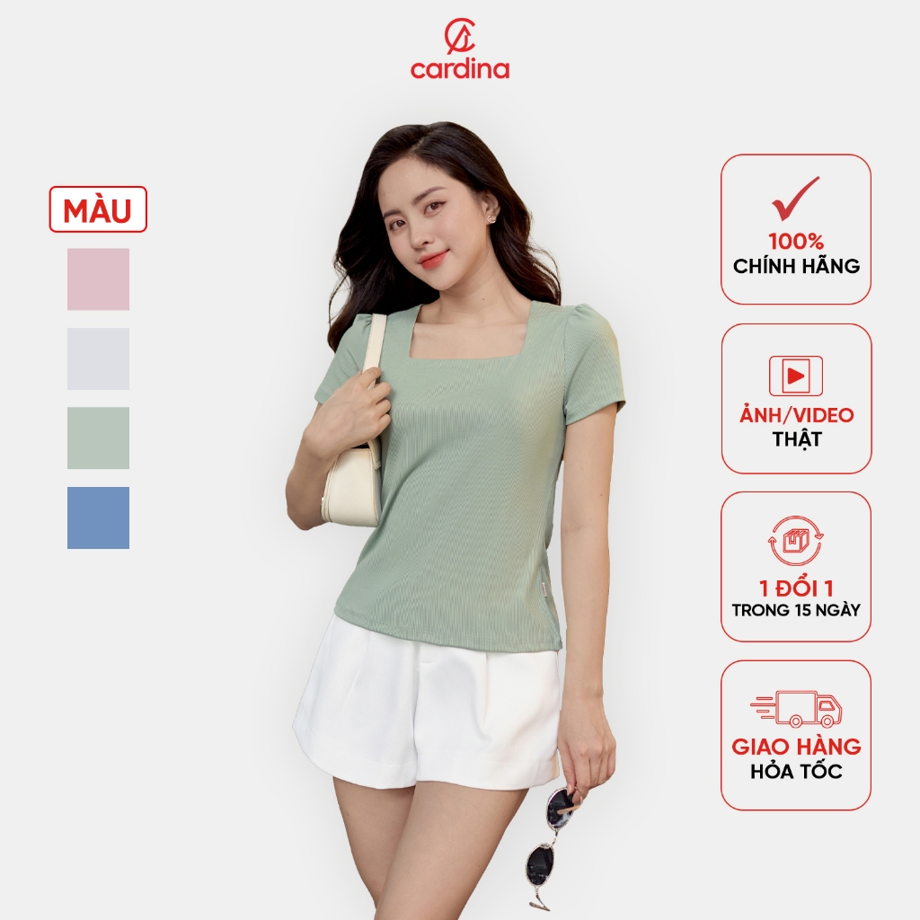 Ảnh Áo thun nữ CARDINA chất liệu tăm lạnh cổ vuông tay bồng kiểu dáng nhẹ nhàng hiện đại trẻ trung 4AFC12 5AFC12 1