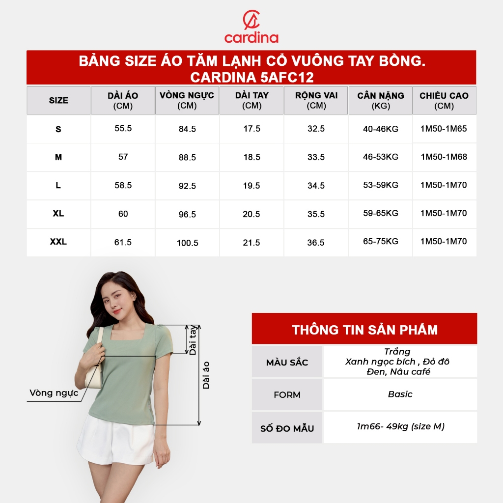 Ảnh Áo thun nữ CARDINA chất liệu tăm lạnh cổ vuông tay bồng kiểu dáng nhẹ nhàng hiện đại trẻ trung 4AFC12 5AFC12 3
