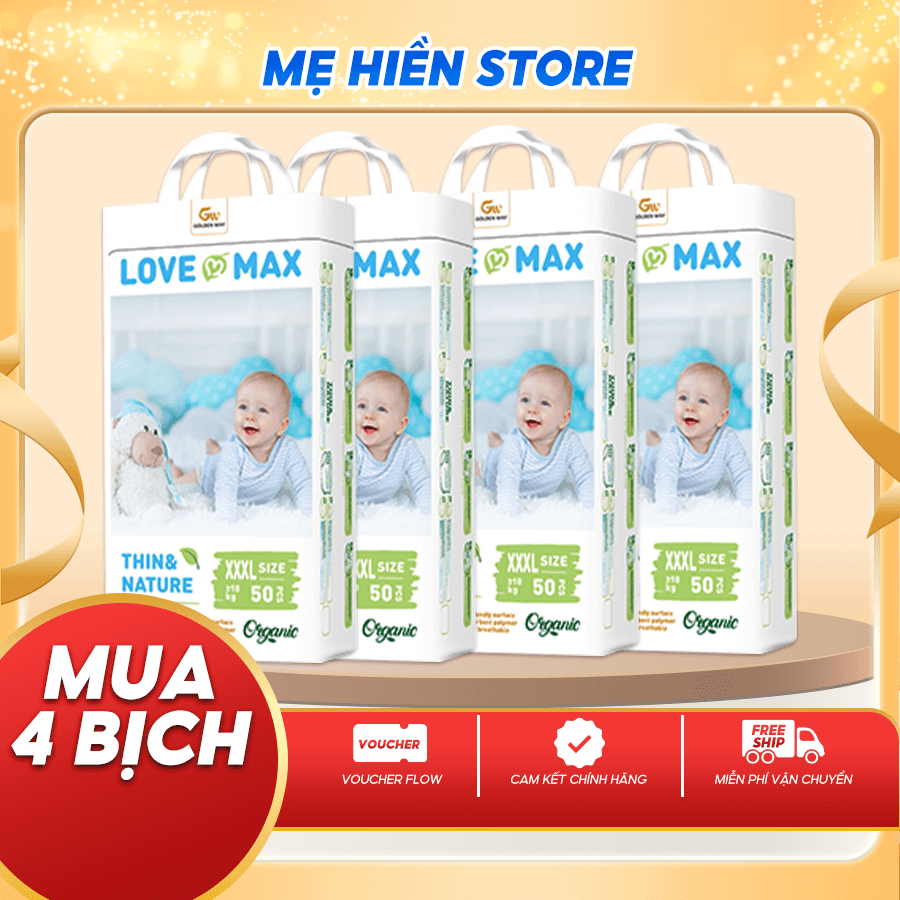 [Combo 4 Bịch] Tã Bỉm Love Max Chính Hãng, Bỉm Dán/Quần Organic Siêu Tiết Kiệm Cho Bé Đủ Size