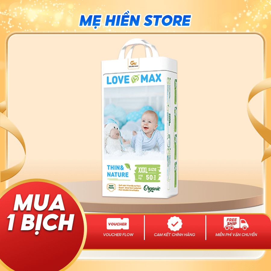 Tã Bỉm Love Max Chính Hãng Organic, Bỉm Dán/Quần Mỏng Nhẹ, Siêu Tiết Kiệm Cho Bé Đủ Size