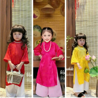 Áo dài tết cho bé gái cổ trụ truyền thống, áo dài cách tân bé gái chất lụa gấm cao cấp DA03 - BIATON KIDS