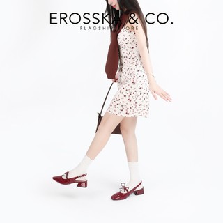 Erosska Lumina - Giày cao gót nữ lolita, quai ngang thắt nơ màu bạc cao 4cm - EL037