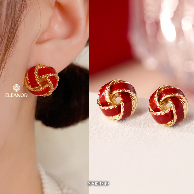 Bông tai nữ chuôi bạc 925 Eleanor Accessories màu đỏ phụ kiện trang sức khuyên tai đồ tết 9342