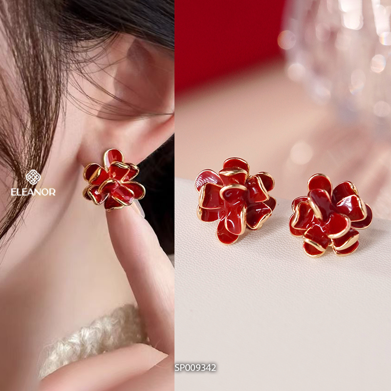 Bông tai nữ chuôi bạc 925 Eleanor Accessories màu đỏ phụ kiện trang sức khuyên tai đồ tết 9342