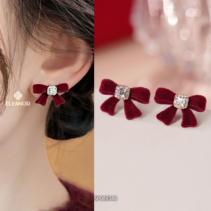 Bông tai nữ chuôi bạc 925 Eleanor Accessories màu đỏ phụ kiện trang sức khuyên tai đồ tết 9342