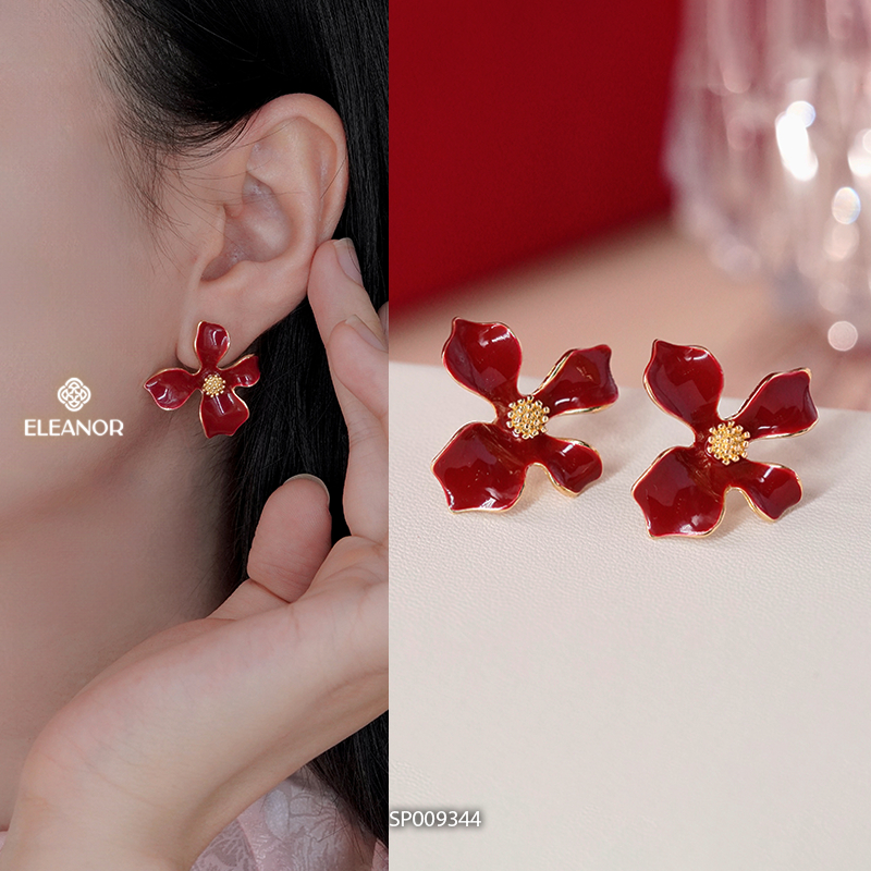 Bông tai nữ chuôi bạc 925 Eleanor Accessories màu đỏ phụ kiện trang sức khuyên tai đồ tết 9342