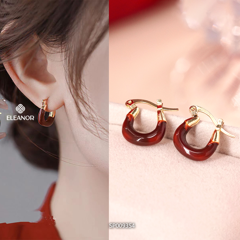 Bông tai nữ chuôi bạc 925 Eleanor Accessories màu đỏ phụ kiện trang sức khuyên tai đồ tết 9342