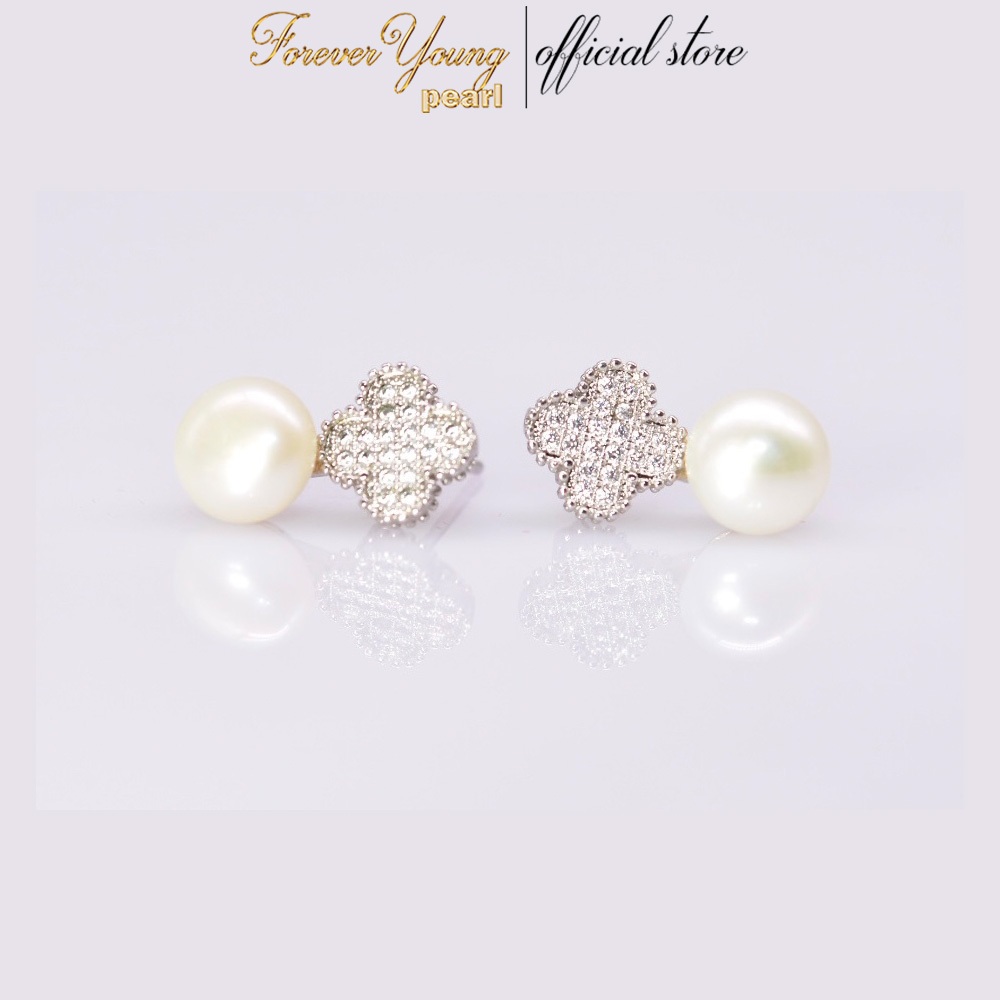Mã BT7. Bông Tai ngọc Trai Nuôi Nước Ngọt Dày 7-8 Li Hoa 4 Cánh Lấp Lánh Sang Trọng. Forever Young Pearl