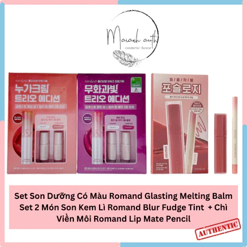 ( date 7/27) Set 2 Món Son Kem Lì Romand Blur Fudge Tint + Chì Viền Môi Romand Lip Mate Pencil