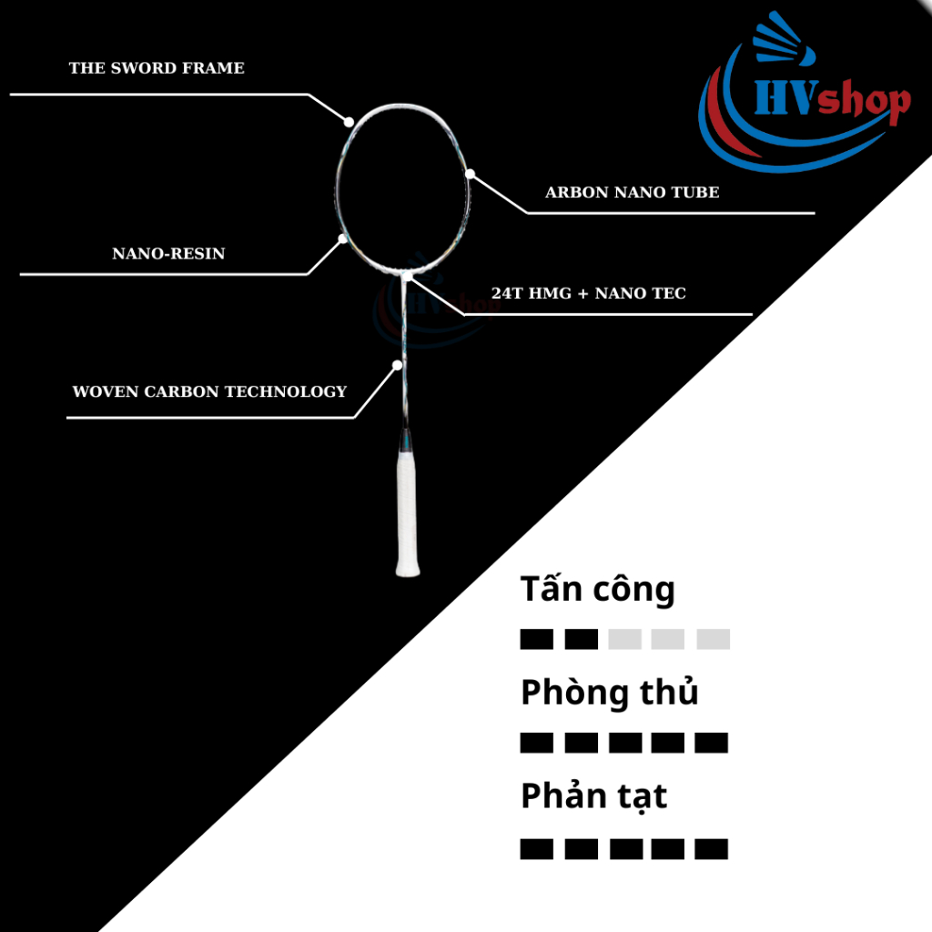 [Màu mới] - Vợt cầu lông VS Titan 7 chính hãng, 2 màu mới 2026, tặng quấn cán, bao đơn - HVShop