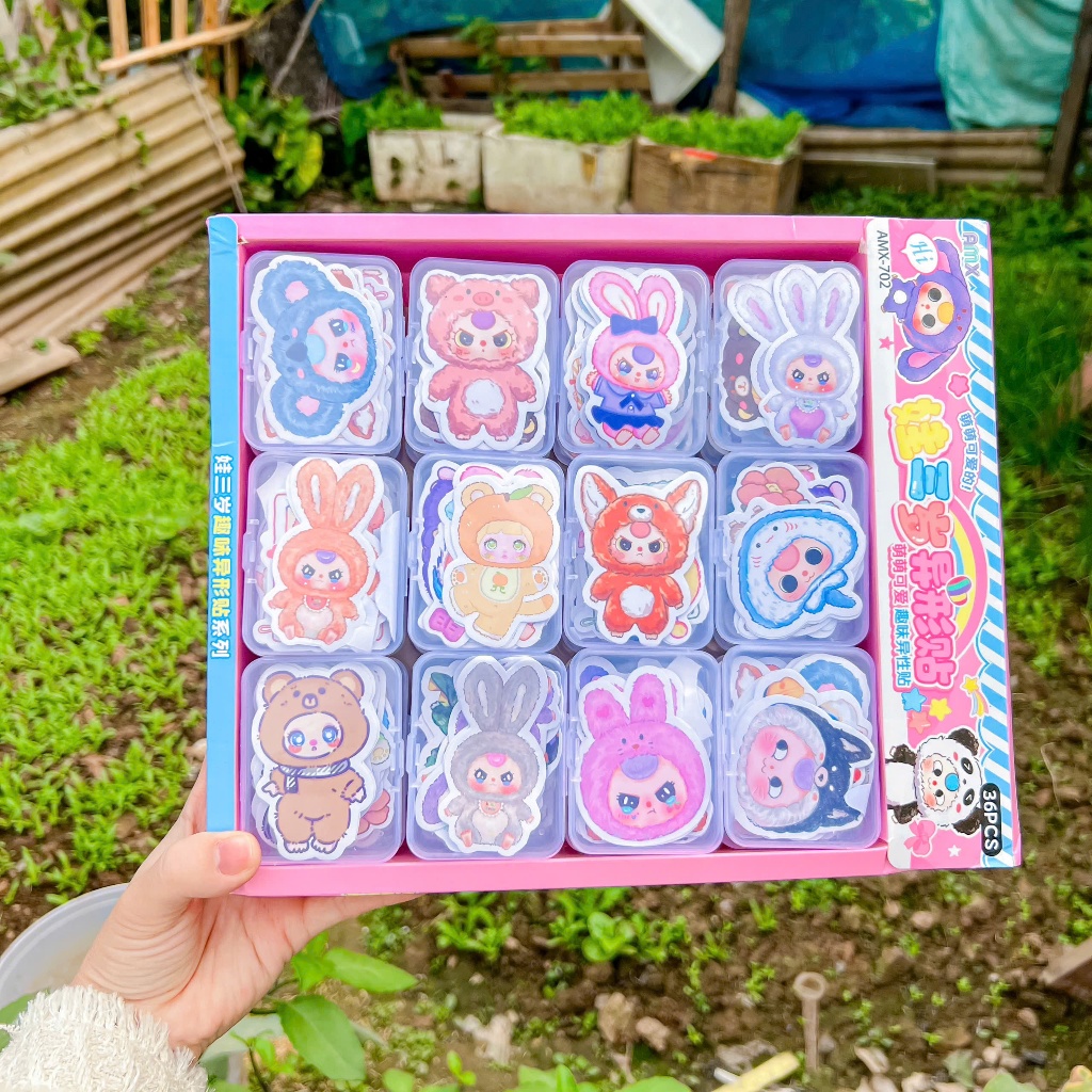 Set 10 hộp sticker mini BABY THREE, CAPY BARA mỗi hộp 10 hình