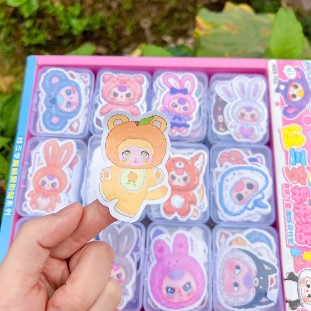 Set 10 hộp sticker mini BABY THREE, CAPY BARA mỗi hộp 10 hình