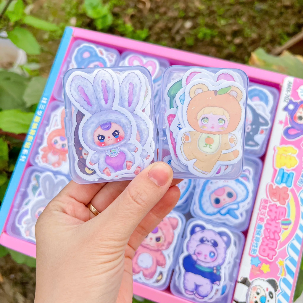 Set 10 hộp sticker mini BABY THREE, CAPY BARA mỗi hộp 10 hình