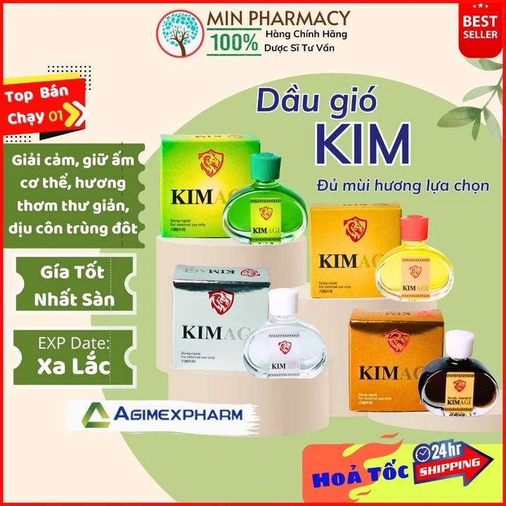 Dầu Gió Kim Agi (gần giống dầu gió kim lạc đà cũ) đủ 4 mùi hương Agimexpharm chai 6ml