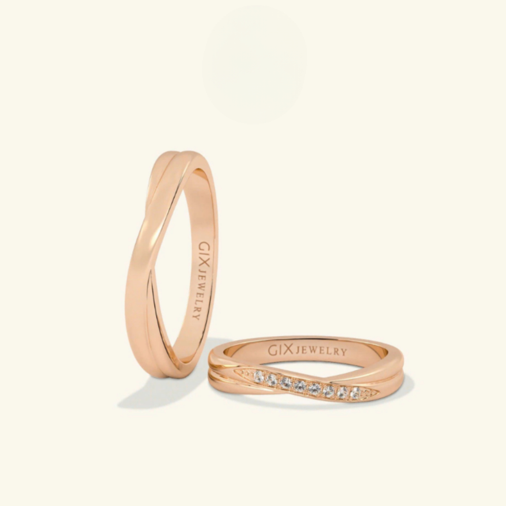 Ảnh Nhẫn cưới đôi vàng tây hoa văn vô cực đẹp sang trọng kim cương nhân tạo Gix Jewel 3