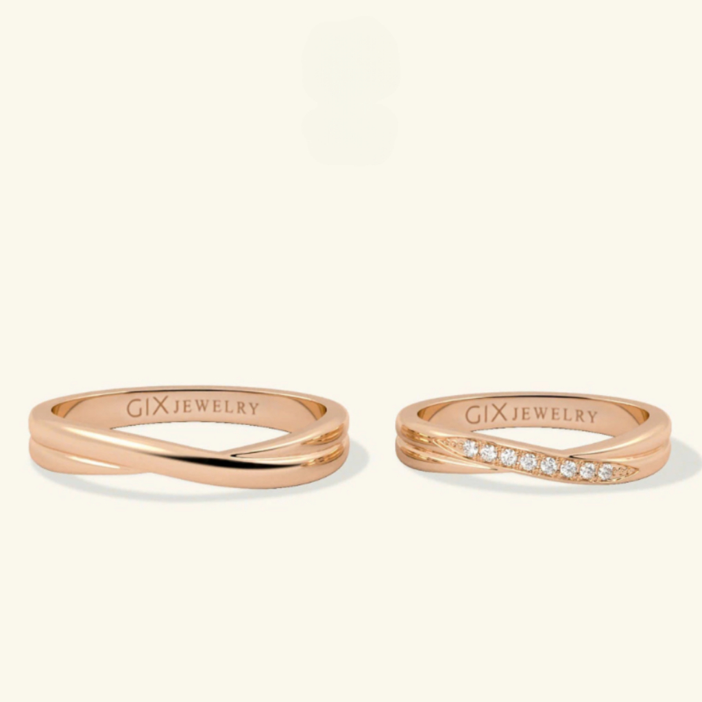 Ảnh Nhẫn cưới đôi vàng tây hoa văn vô cực đẹp sang trọng kim cương nhân tạo Gix Jewel 1