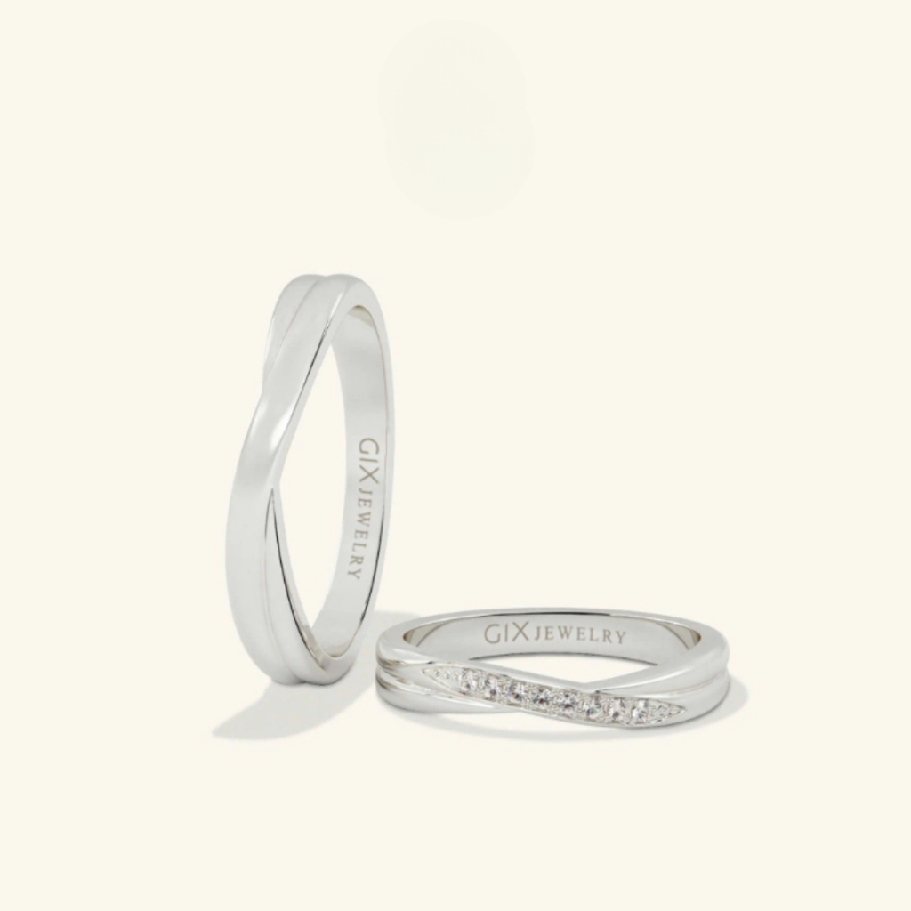 Ảnh Nhẫn cưới đôi vàng tây hoa văn vô cực đẹp sang trọng kim cương nhân tạo Gix Jewel 2