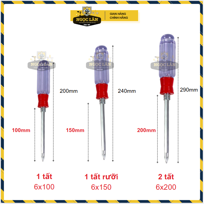 Tua vít 2 đầu nhựa trong, tua vít đổi đầu 6 li 1 tất, 1.5 tất, 2 tất tiêu chuẩn USA, thép CRV