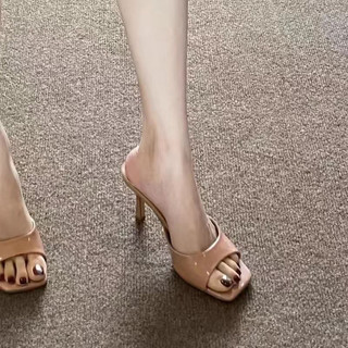 Dép Cao Gót Mũi Vuông Nhỏ Có Size To Nhẹ Nhàng Sang Chảnh Gót Cao 7Cm Hàng QC