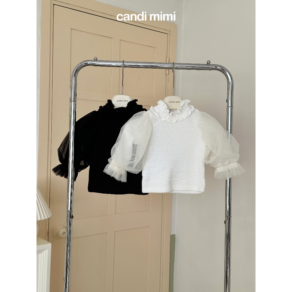 CANDIMIMI Áo cổ cao viền bèo tay bồng cao cấp - Phong cách Hàn Quốc