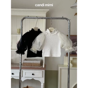 CANDIMIMI Áo cổ cao viền bèo tay bồng cao cấp - Phong cách Hàn Quốc