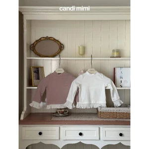 CANDIMIMI Áo cổ 3 phân viền bèo gấu tay và gấu áo - Phong cách Hàn Quốc