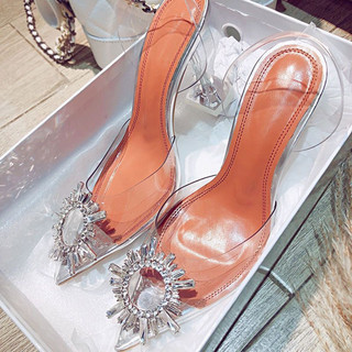 (Sẵn 37) Dép Cao Gót Mũi Nhọn Đính Đá Mặt Trời Hàng QC Đẹp Đế Cao 7,9cm