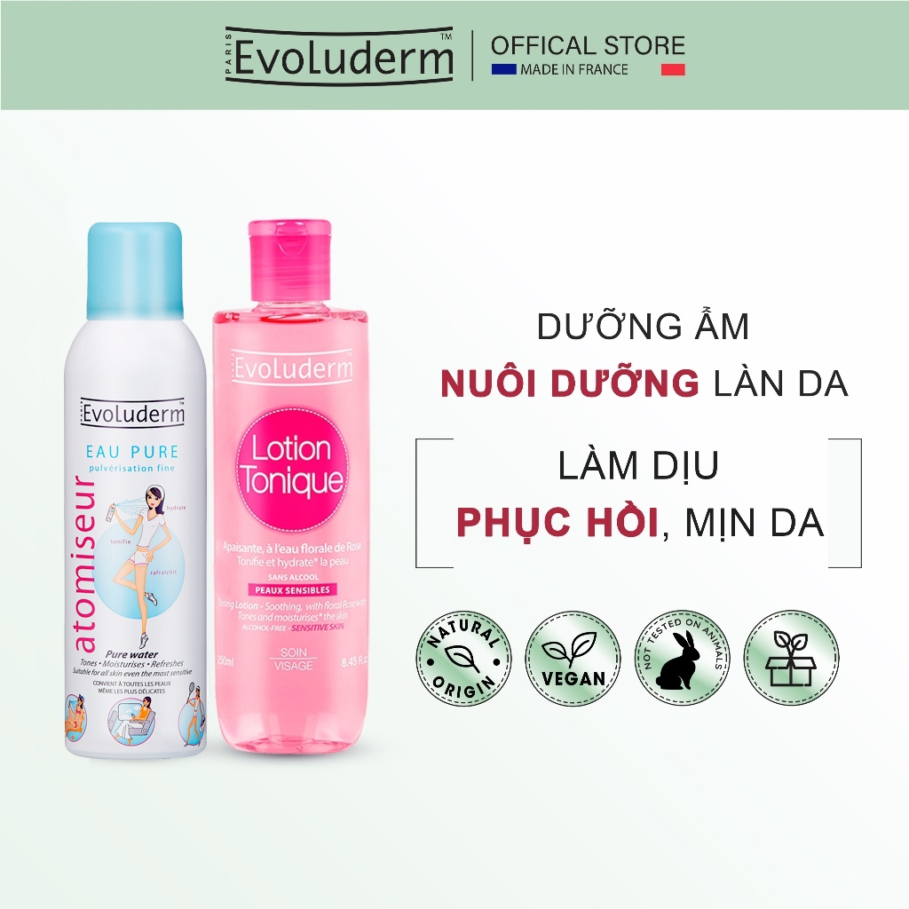 COMBO Xịt khoáng Evoluderm 150ml và Nước Hoa Hồng Cho Da Evoluderm 250ml