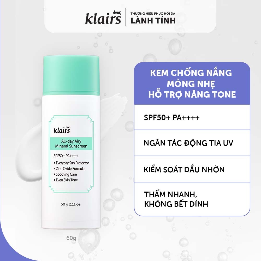 Ảnh Dear, Klairs Kem chống nắng All-day Airy Mineral Sunscreen 60g 1