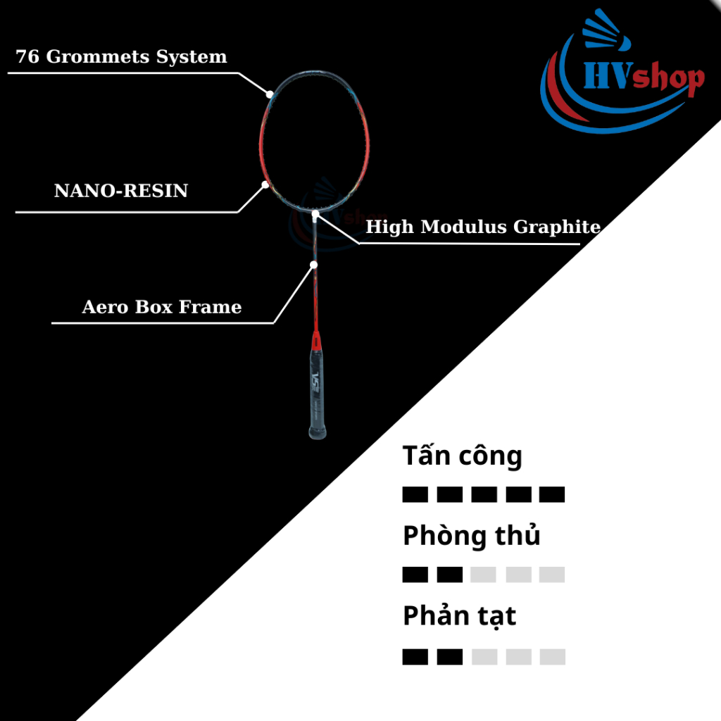 Vợt cầu lông - Vợt VS Titan 9 chính hãng, tặng cước căng sẵn, tặng bao đơn và quấn cán - HVShop
