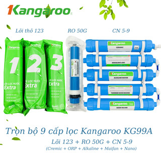 Trọn bộ 1-9 lõi lọc Kangaroo KG99A, KG109A - Nâng pH, Lọc 99,9% vi khuẩn, tạo khoáng chất có lợi cho cơ thể
