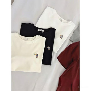 Áo Thun Thêu Gấu Chất Cotton Siêu Xinh, Áo Phông Nhiều Màu Thêu Gấu Nhỏ