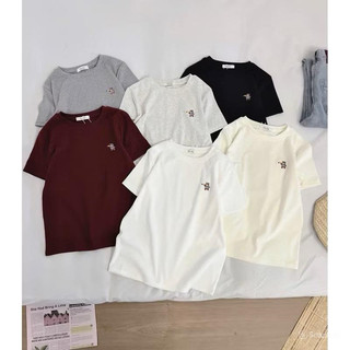 Áo Thun Thêu Gấu Chất Cotton Siêu Xinh, Áo Phông Nhiều Màu Thêu Gấu Nhỏ