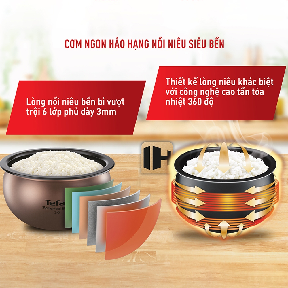 Nồi cơm điện tử cao tần Tefal RK762168 1.5L - Công suất 1200W - Bảo hành chính hãng 24 tháng