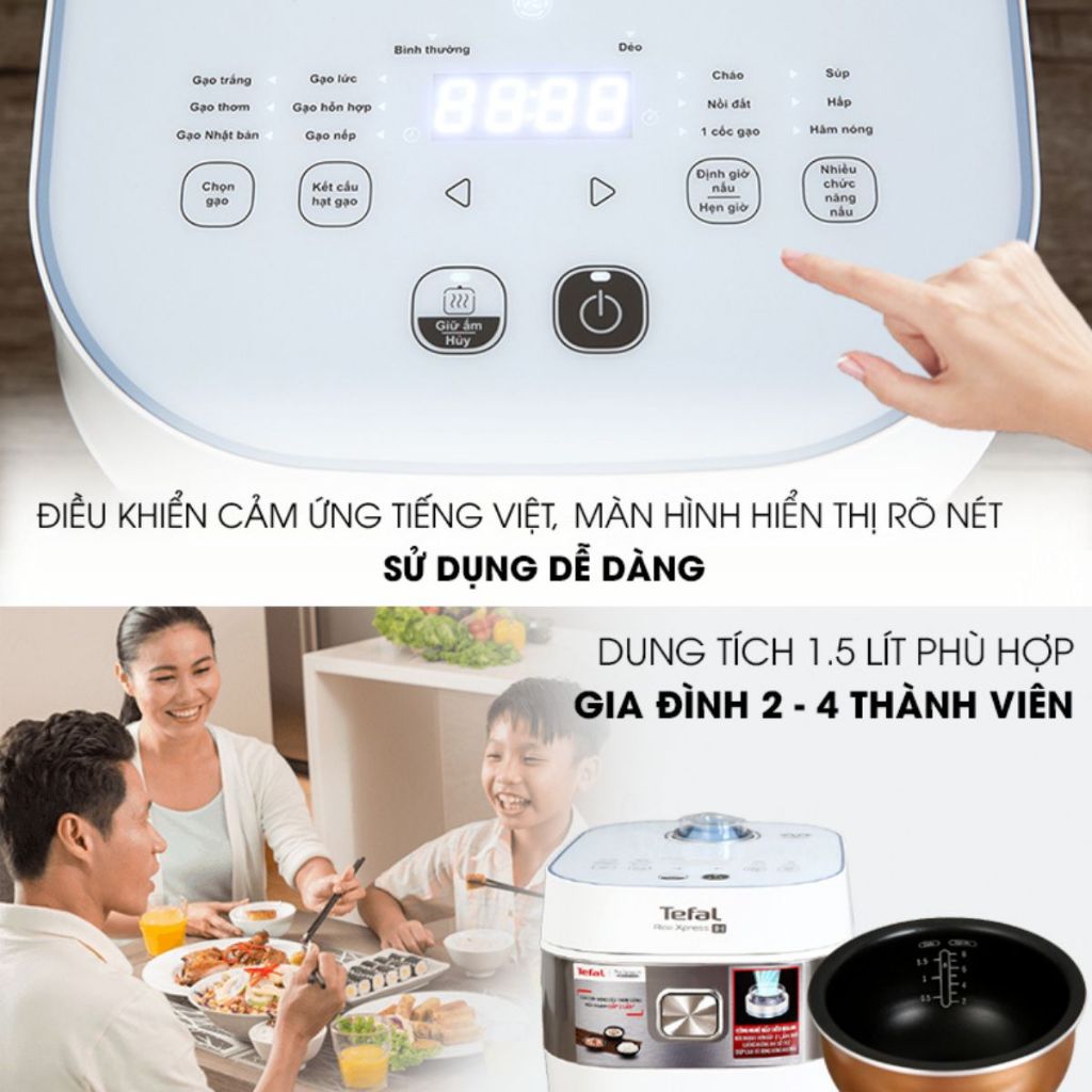 Nồi cơm điện tử cao tần Tefal RK762168 1.5L - Công suất 1200W - Bảo hành chính hãng 24 tháng