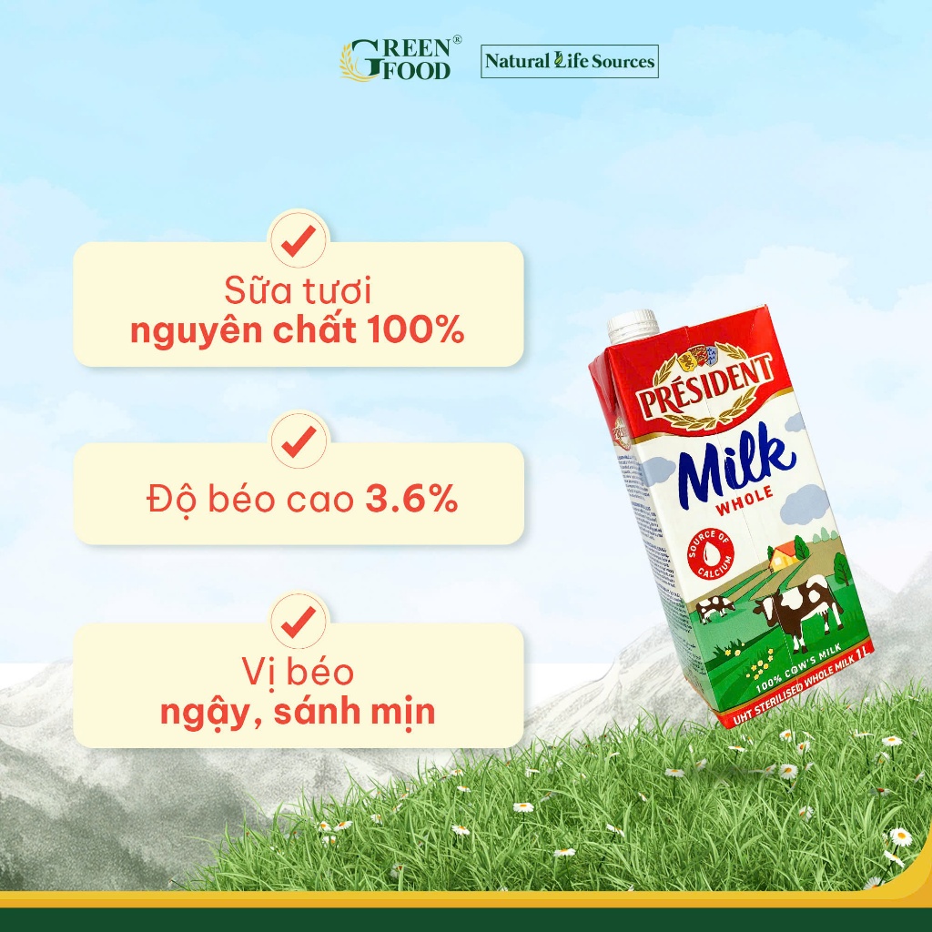 Ảnh Combo 5 Hộp Sữa Tươi Tiệt Trùng President Nguyên Kem 1L Không Đường- Độ Béo 3.6% nhập khẩu P 3