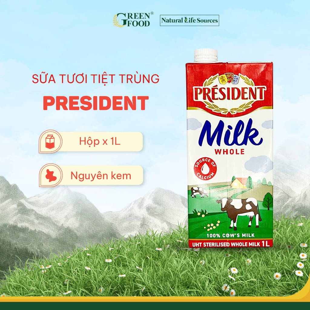 Ảnh Combo 5 Hộp Sữa Tươi Tiệt Trùng President Nguyên Kem 1L Không Đường- Độ Béo 3.6% nhập khẩu P 2