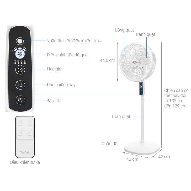 Quạt đứng Tefal Turbo Silence Plus VH689690 - 3 mức gió - Bảo hành chính hãng 24 tháng