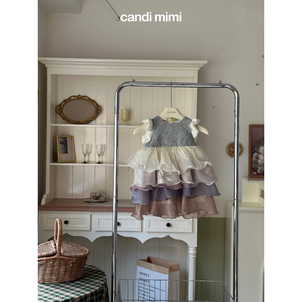 CANDIMIMI Váy dạ hội voan xoè màu sắc cao cấp - Phong cách Hàn Quốc