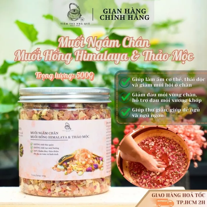 Muối Ngâm Chân - Muối Hồng HIMALAYA & Thảo Mộc Thiên Nhiên Nhà Quê - Hỗ Trợ Ngủ Ngon - Hủ 500gr