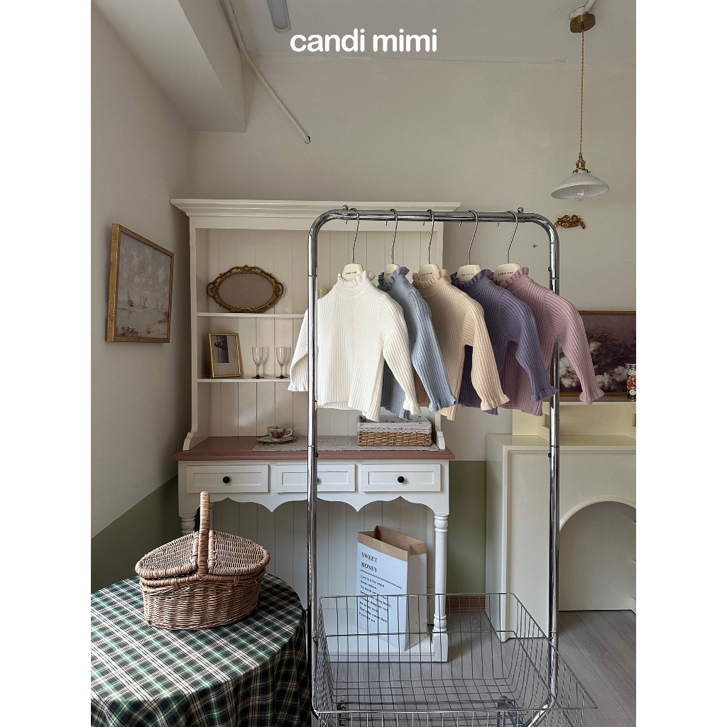 CANDIMIMI Áo len cao cấp mềm mịn cổ và tay viền bèo - Phong cách Hàn Quốc