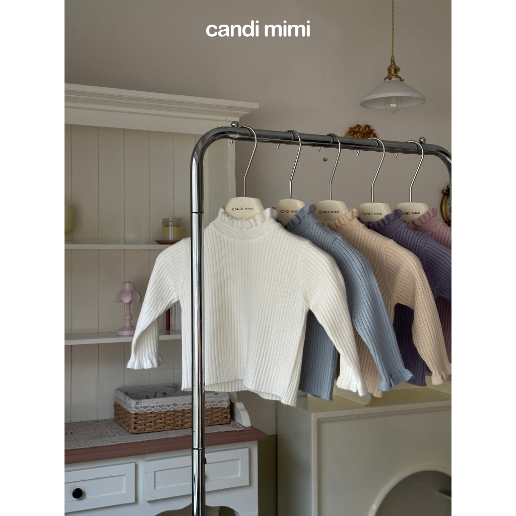 CANDIMIMI Áo len cao cấp mềm mịn cổ và tay viền bèo - Phong cách Hàn Quốc