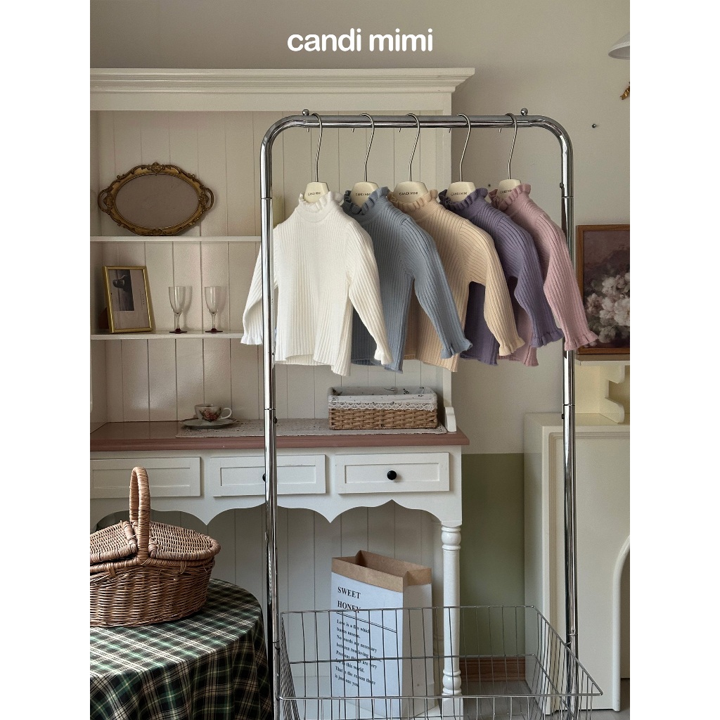 CANDIMIMI Áo len cao cấp mềm mịn cổ và tay viền bèo - Phong cách Hàn Quốc