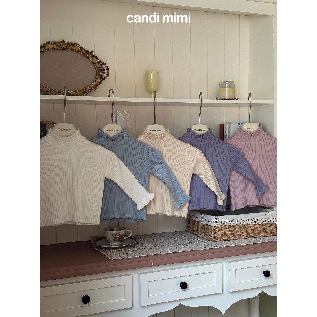 CANDIMIMI Áo len cao cấp mềm mịn cổ và tay viền bèo - Phong cách Hàn Quốc