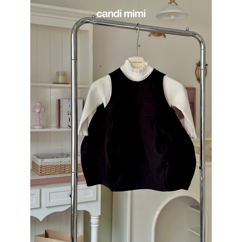 CANDIMIMI Váy dáng quả bí dễ thương màu đen - Phong cách Hàn Quốc