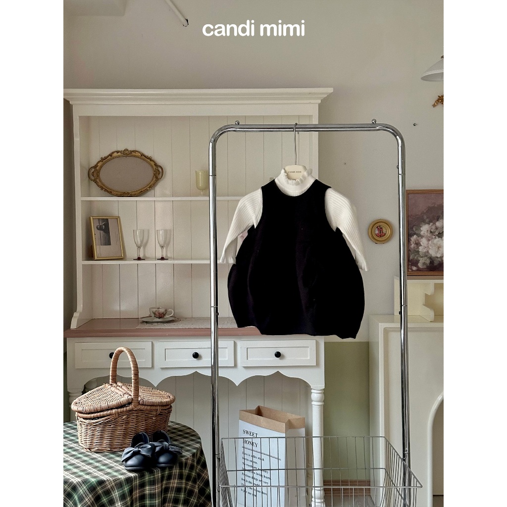 CANDIMIMI Váy dáng quả bí dễ thương màu đen - Phong cách Hàn Quốc