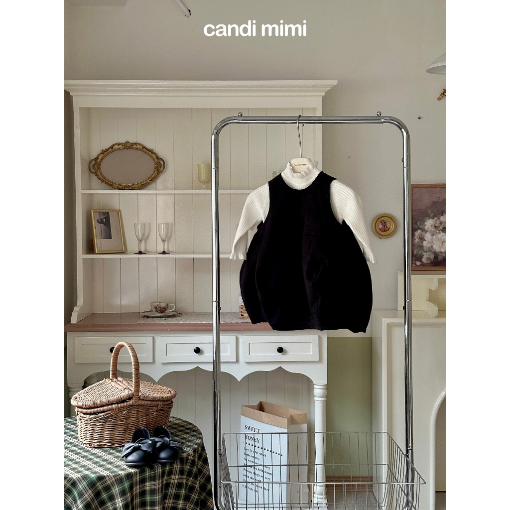 CANDIMIMI Váy dáng quả bí dễ thương màu đen - Phong cách Hàn Quốc