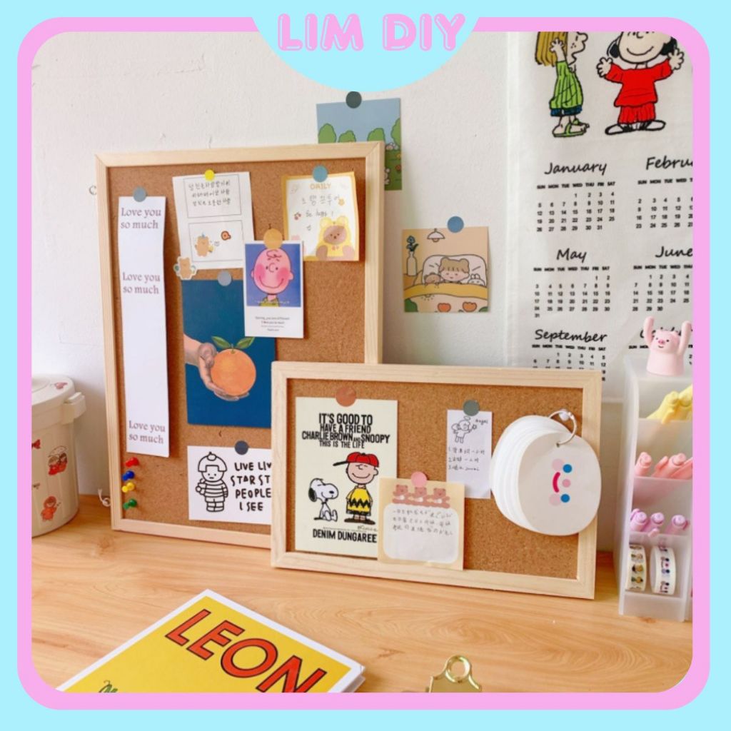Bảng ghim giấy note, tranh ảnh, postcard. Bảng ghim gỗ bần tặng kèm đầy ...