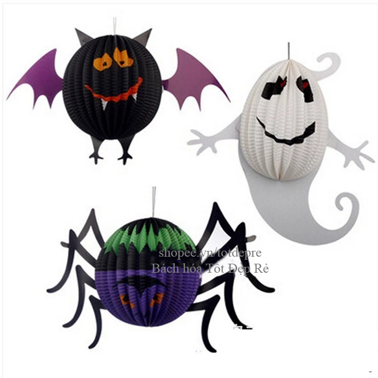 Đèn lồng giấy xếp Dây treo trang trí halloween hình phù thủy, con dơi, ma treo